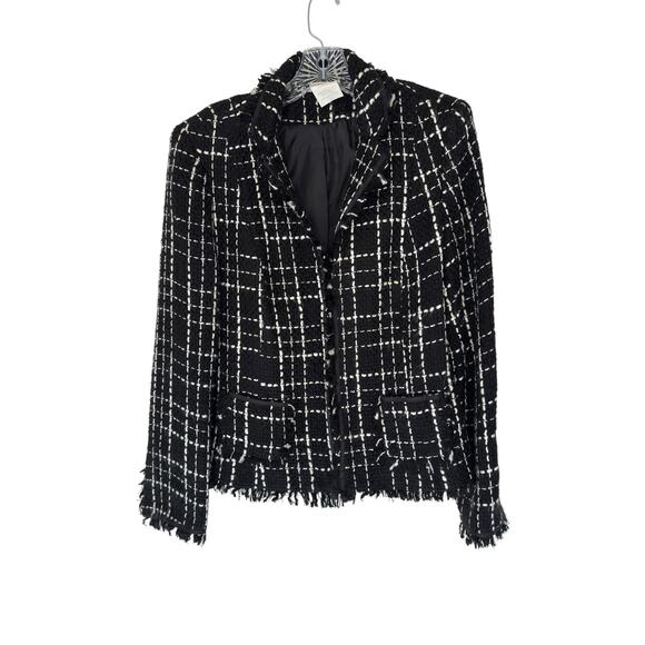 Vintage Blazer Women's Black White Tweed Twee Fringe Dressy Office Work Size 12 - Picture 1 of 13